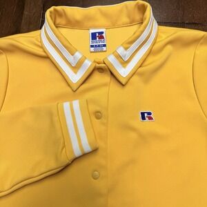 Russell Athletic Button Down Pro Cotton Varsity Jacket Yellow Men's Small Stripe